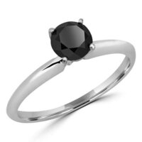 Solitaire Engagement Ring In Black Diamond In 14K White Gold 1 CT