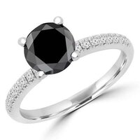 Black Diamond Solitaire Ring With Accents In 14 K White Gold 1.5 CT