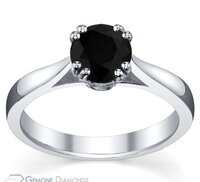 Natural Black Diamond Solitaire Engagement Ring In 14 K White Gold 1 CT