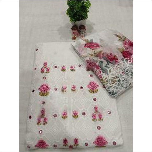 Lucknowi Chikankari Unstitched Cotton Suit