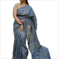 Ladies Kota Silk Saree - Striped Design, Grey Color | Daily Wear For Summer And Winter