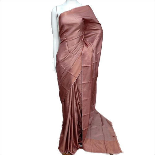 Peach Ladies Tissue Jacquard Plain Saree Party Wear