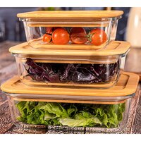 Glass Container With Wooden Lid 3pcs Set
