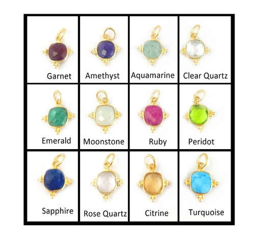 Gemstone Square Shape Pendant- Birthstone Gold - Silver Plated Fancy Bezel Charms For Earring And Necklace And Pendant