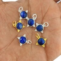 Gemstone Square Shape Pendant- Birthstone Gold - Silver Plated Fancy Bezel Charms For Earring And Necklace And Pendant