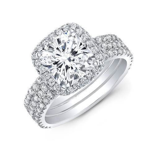 Cushion Shape Lab Grown Diamond Halo Engagement Ring In 14 K White Gold Diamond Carat Weight: 2.00 ( Approx ) Carat