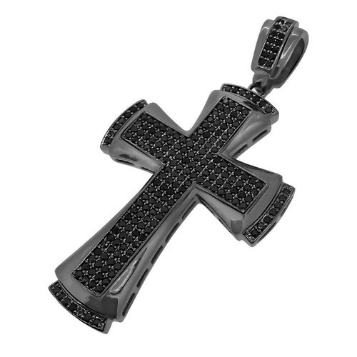 Top Quality Natural Black Diamond Cross Pendant In 14 K Rhodium