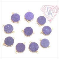 Gold Plated Round Bezel Connectors - Blue Titanium Handmade, 10 Mm Round Topaz Stone | Customizable Size, Various Stone Colors Available
