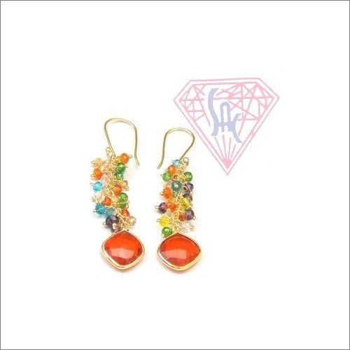 Beaded Chain Gemstone Earring