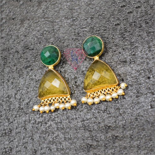 Dyed Emerald Citrine Quartz Gemstone Gemstone Earring