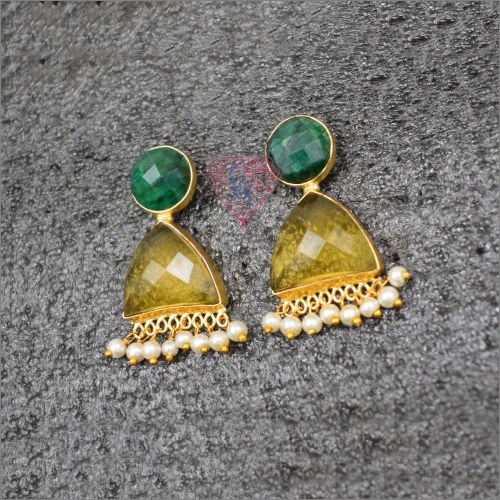 Dyed Emerald Citrine Quartz Gemstone Gemstone Earring