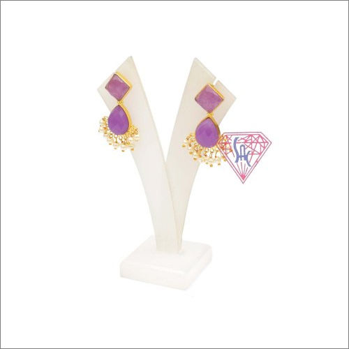 Lavender Chalcedony Gold Plated Gemstone Earring Size: Customized