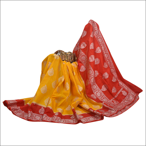 Banarasi Handwoven Waam Red Border Silk Saree