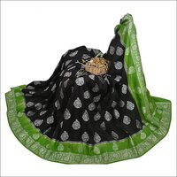Banarasi Handwoven Waam Green Border Silk Saree