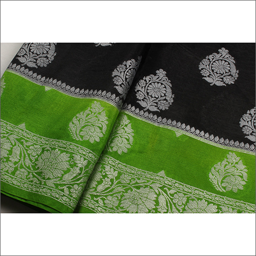 Banarasi Handwoven Waam Green Border Silk Saree