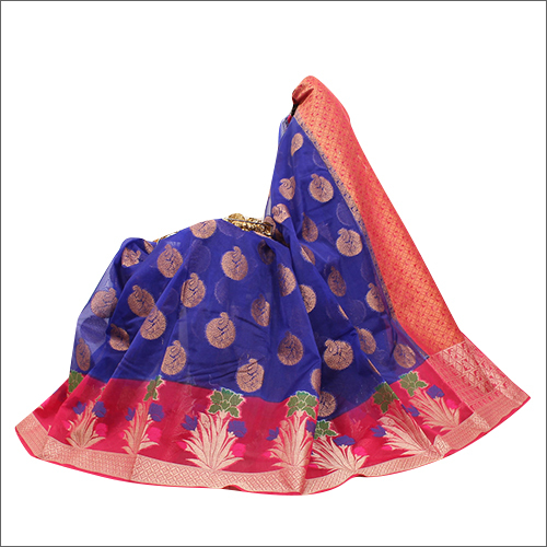 Blue Banarasi Handwoven Kora Organza Saree