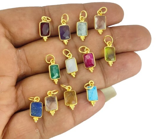 Gemstone Rectangle Shape Bezel Pendant- Birthstone Fancy Bezel Charms For Jewelry Amethyst Bezel Pendant