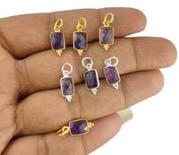 Gemstone Rectangle Shape Bezel Pendant- Birthstone Fancy Bezel Charms For Jewelry Amethyst Bezel Pendant