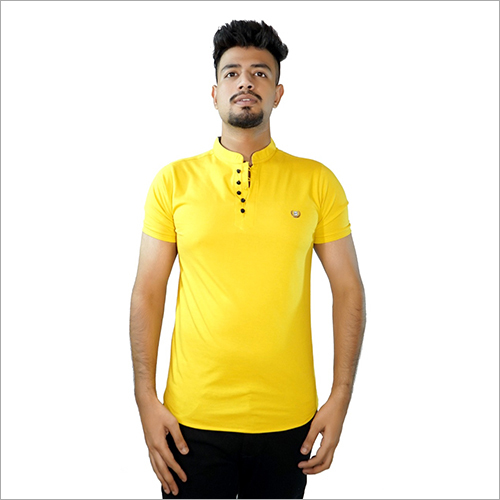 Mens Chinese Collar Yellow T-Shirt