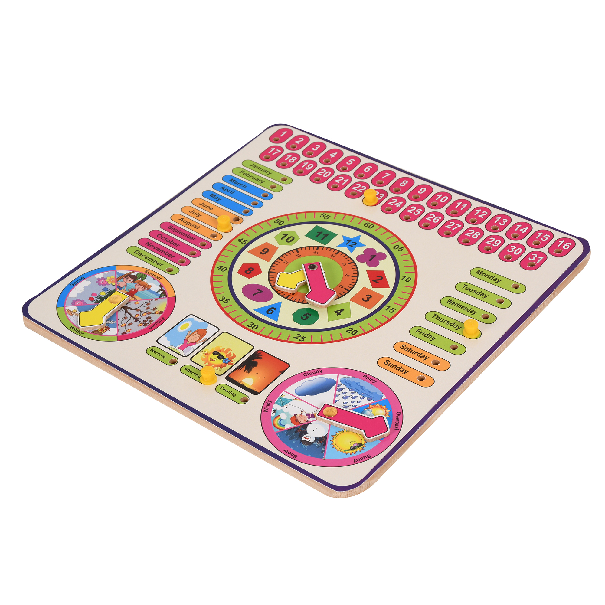 All in 1 Pinewood Calendar with Date Days Months Seasons and Clock