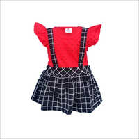 Kids Cuff Shirt Suspender Belt Checked Skirt - Cotton Material, Medium Size | Red & Black, Breathable, Washable, Non-Toxic, Quick Dry, Modern Style