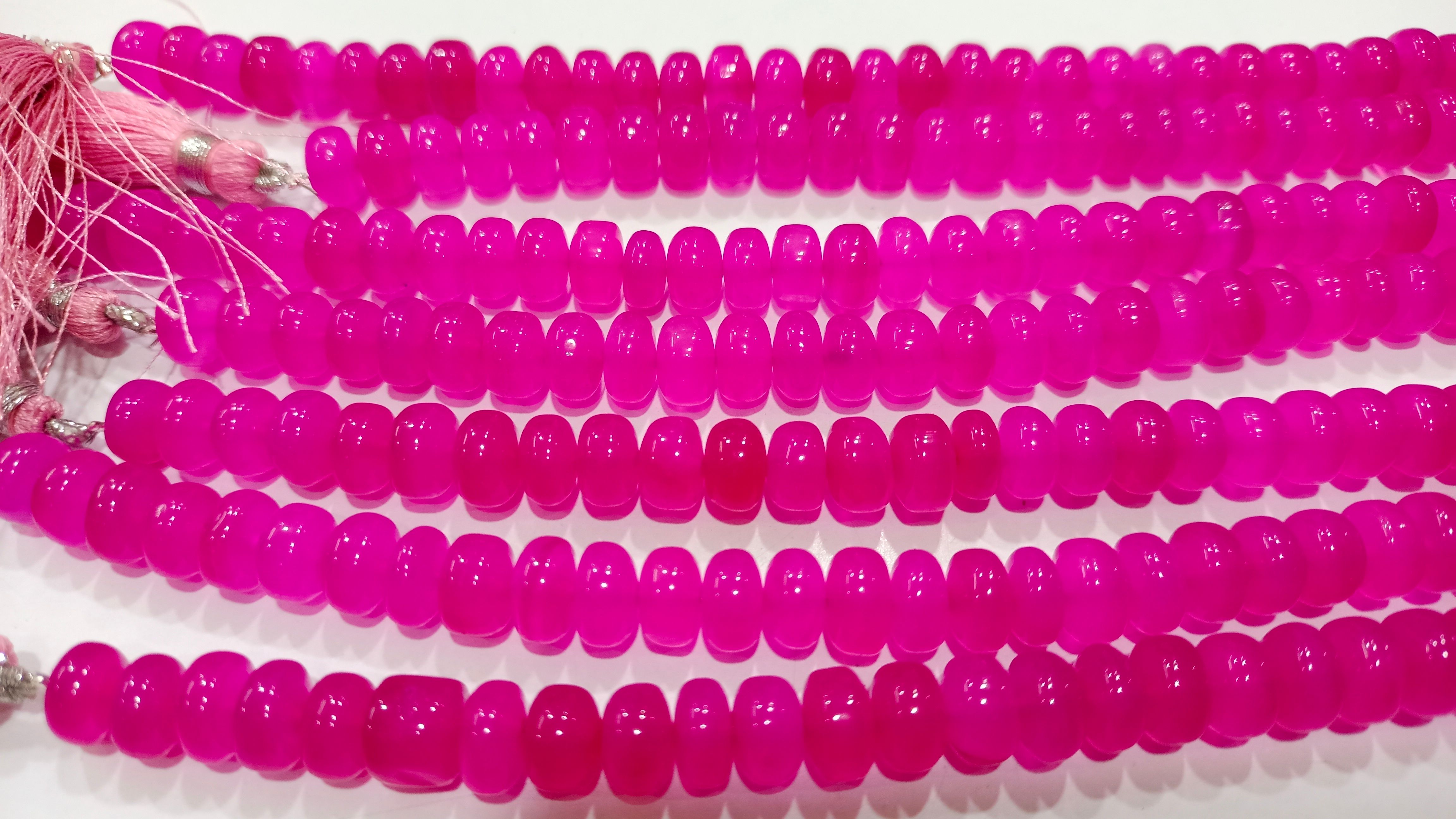 Natural Hot Pink chalcedony Rondelle Plain 8mm Beads