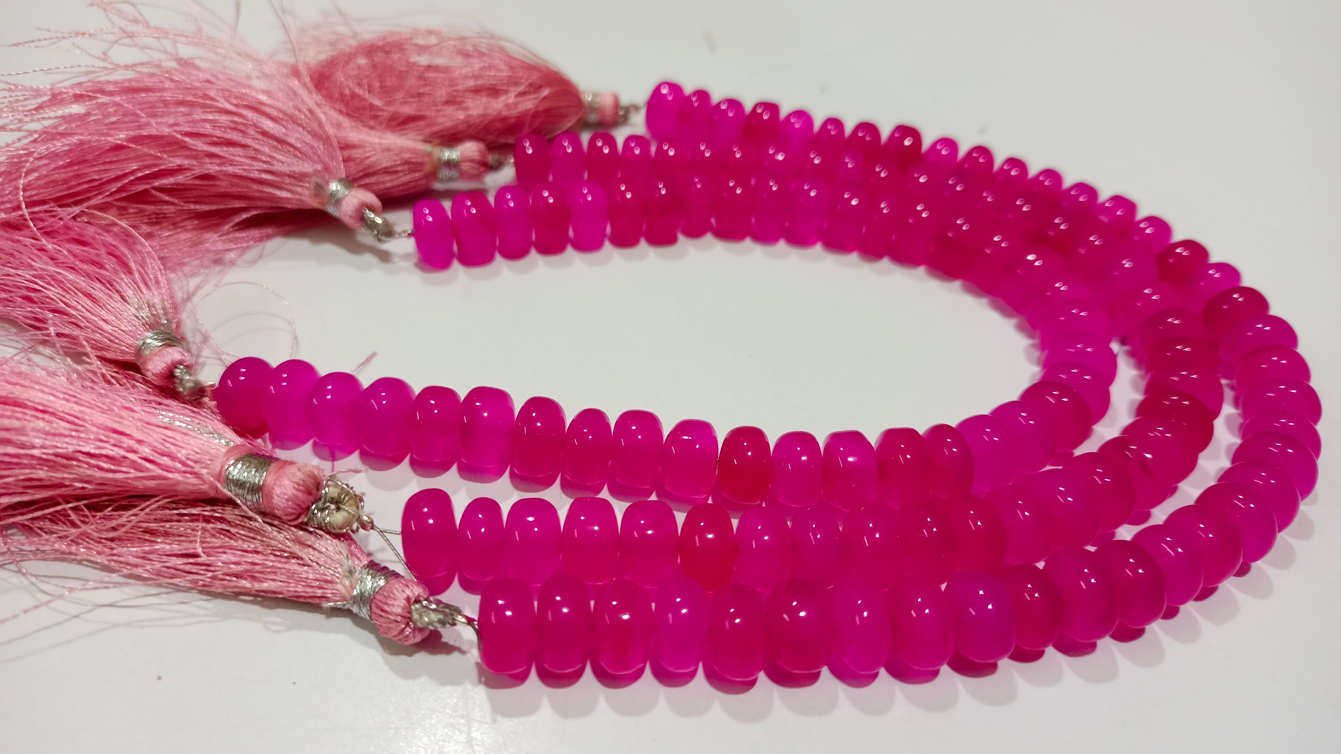 Natural Hot Pink chalcedony Rondelle Plain 8mm Beads