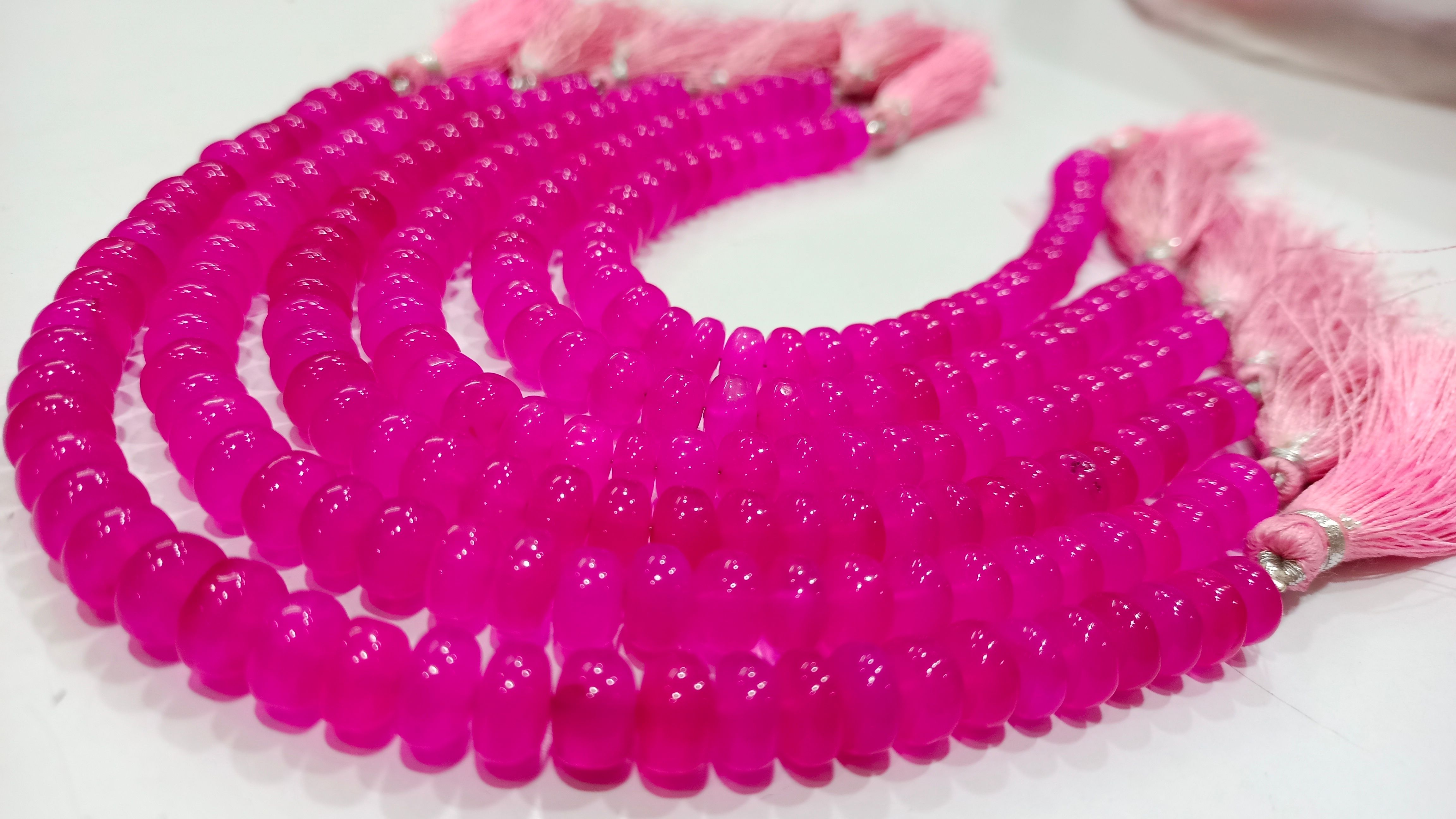 Natural Hot Pink chalcedony Rondelle Plain 8mm Beads