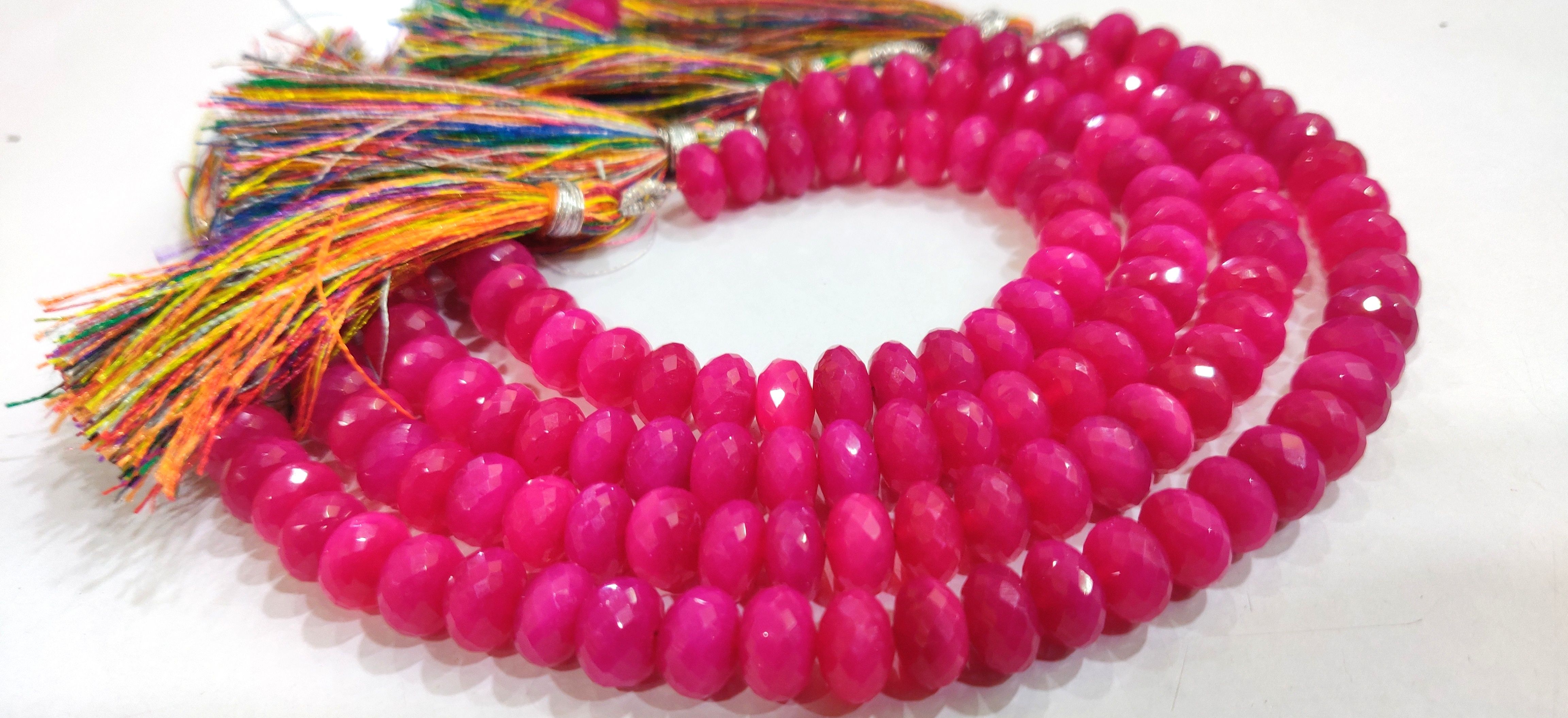 Natural Hot Pink chalcedony Rondelle Faceted 8mm Beads