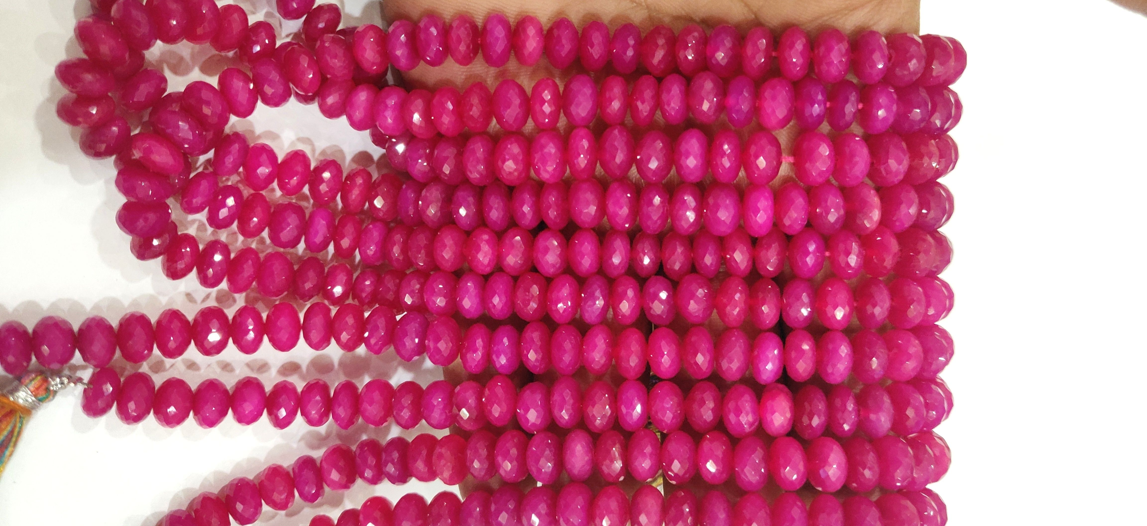 Natural Hot Pink chalcedony Rondelle Faceted 8mm Beads