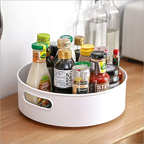 Rotating Kitchen Organizer Tray - ABS Plastic Material,  Rectangular Shape, White Color | Luxurious Design for Elegant Serving Events