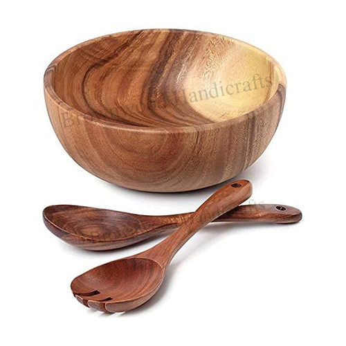 Acacia Wood Bowl With Spoon And Fork