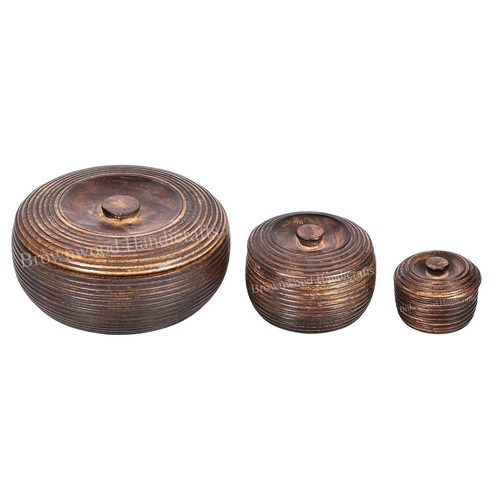 Mango Wood Bowls Set Of 3 With Lids