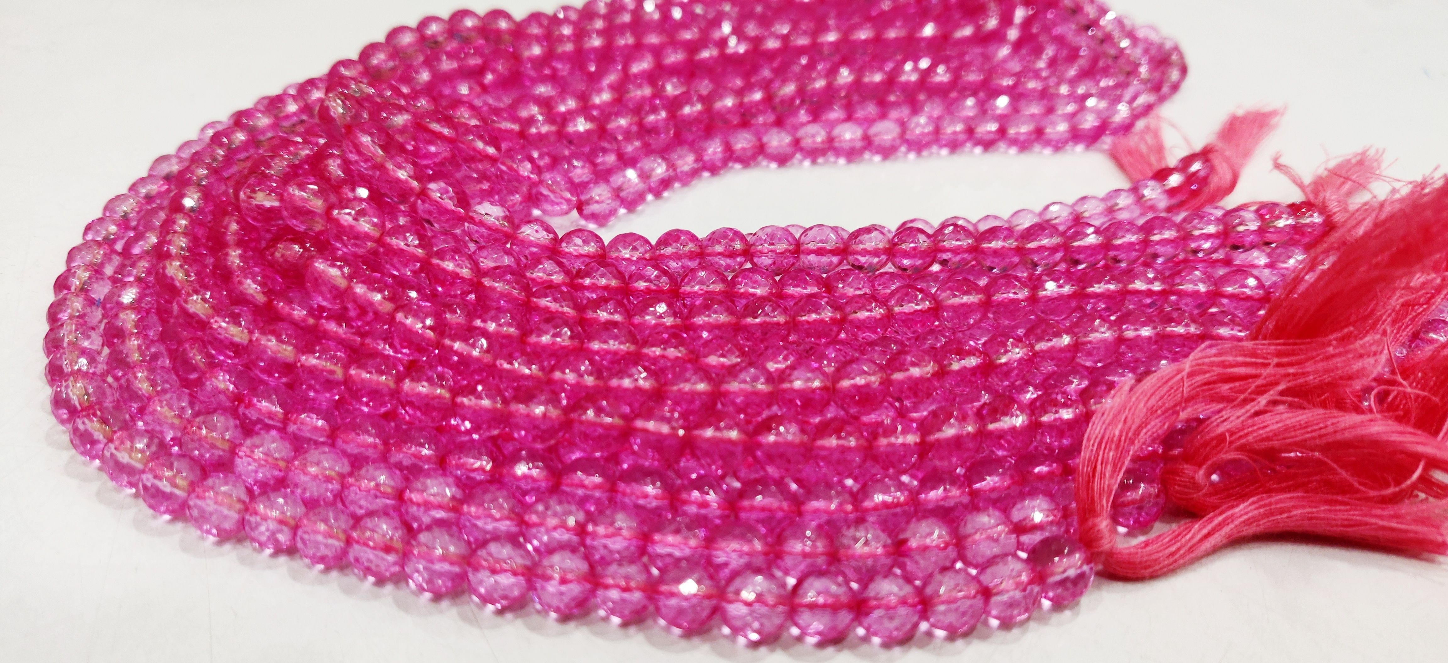 Natural Topaz Pink Color Round Ball Shape Faceted 6mm Beads