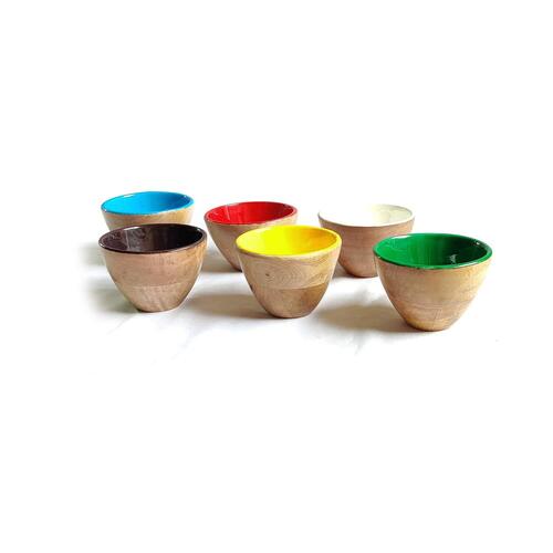 Natural Wooden Bowl Multi Colour Inside