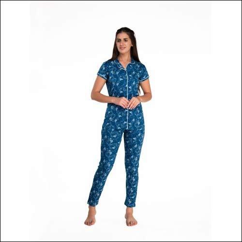 Evolove Pyjama Set For Women's With Collared Neck Half Sleeve Cotton Printed Top Shirts
