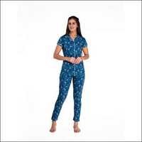 Evolove Pyjama Set For Women's With Collared Neck Half Sleeve Cotton Printed Top Shirts