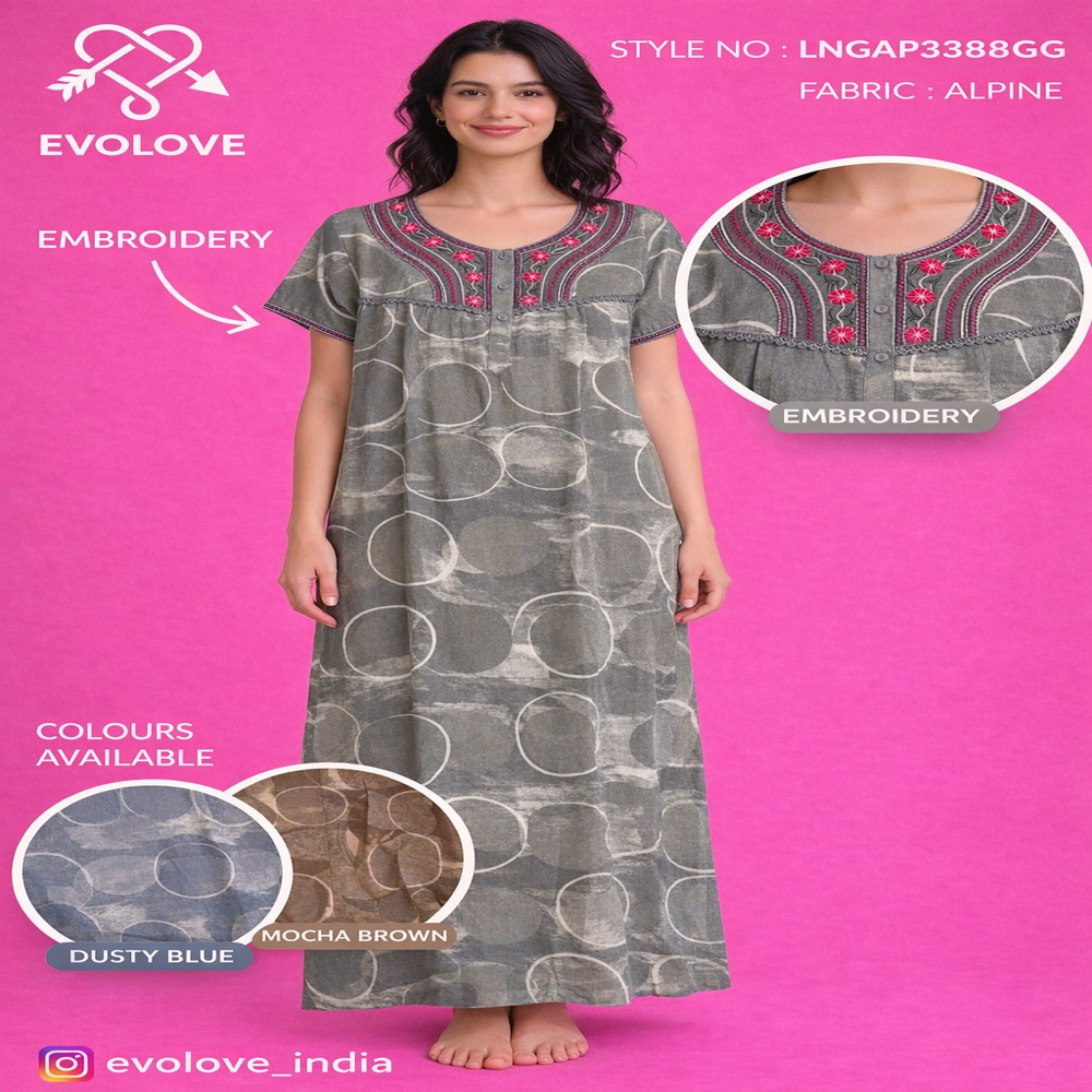 LADIES NIGHTGOWN WITH EMBROIDERY, FABRIC ALPINE