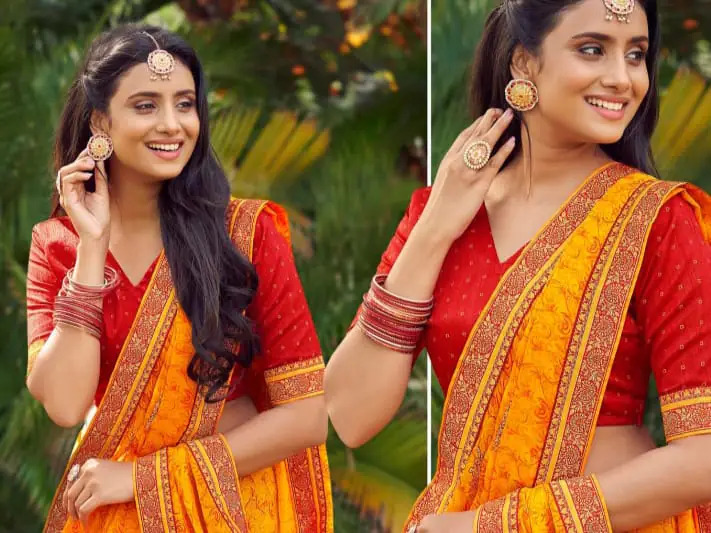 Nizra Fabric Moss Chiffon print Sarees by Kiyra Sarees