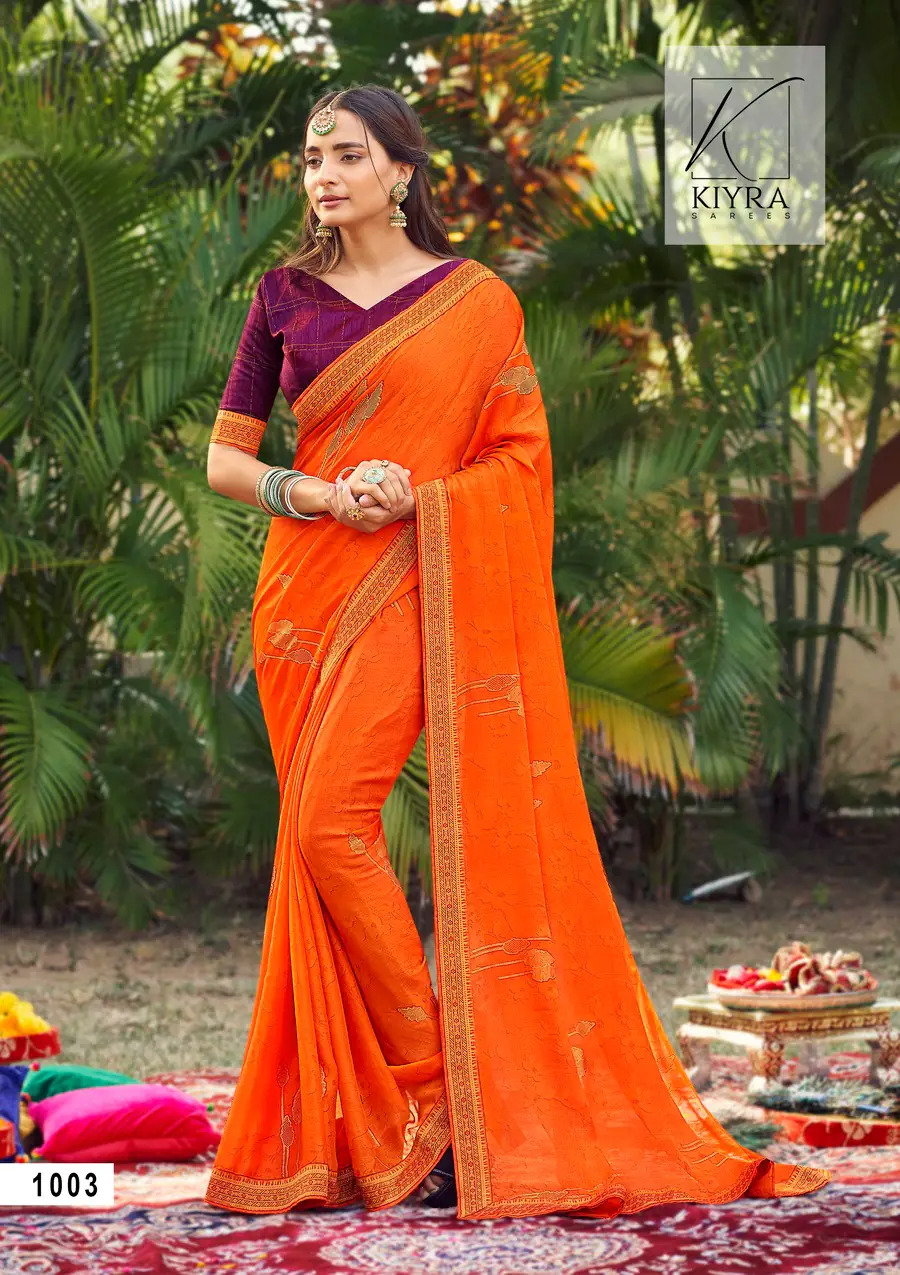 Nizra Fabric Moss Chiffon print Sarees by Kiyra Sarees