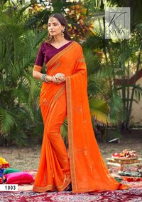 Nizra Fabric Moss Chiffon print Sarees by Kiyra Sarees