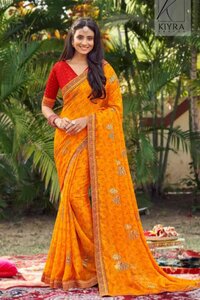 Nizra Fabric Moss Chiffon print Sarees by Kiyra Sarees