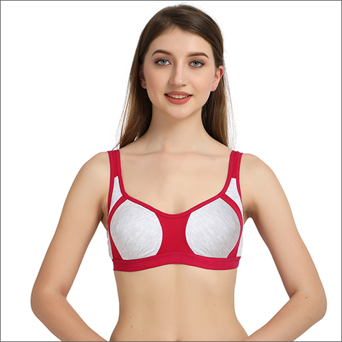 Ladies Yoga Bra - Cotton Size 30-44 Grey-Red | Unlined Design to Prevent Side and Top Spillage Moisture-Wicking Fabric for Comfort