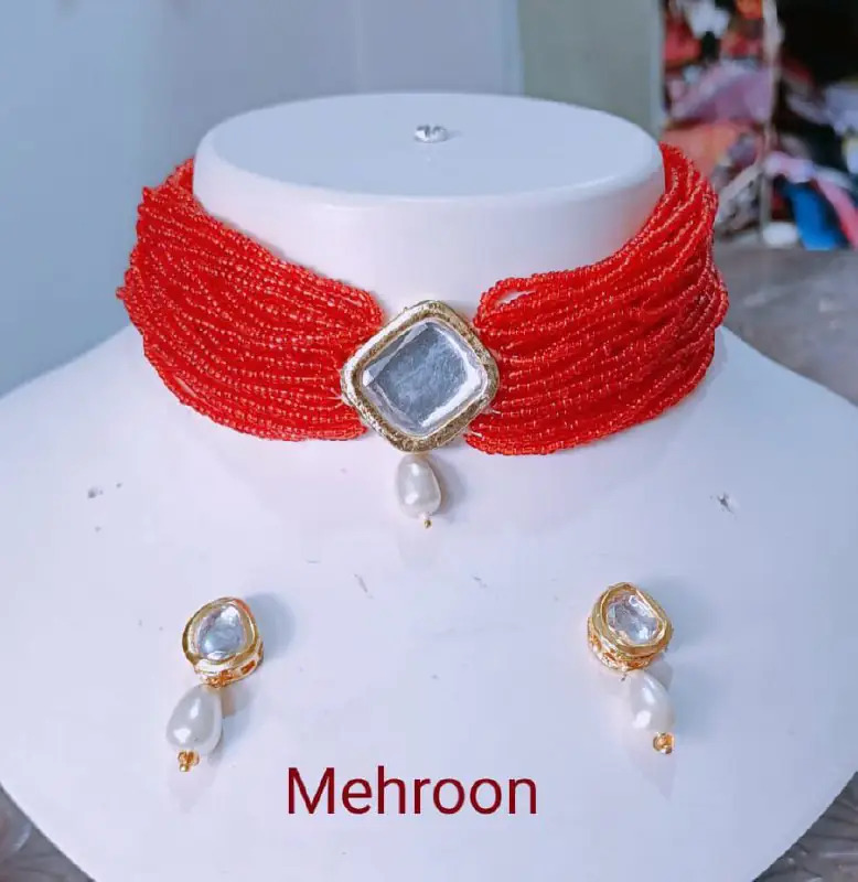 Beautiful Kundan Cheed Choker Set With Kundan Earrings