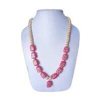 Red And Pink Laxmi Collections Gold Plated Crystal Pearl Long Necklace Traditional Ethnic Jewelry For Women Girls