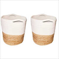 Cotton Jute Braided Basket Set - Jute Material, Modern Arts Style | Easy To Clean, Indian Regional Aesthetic, Versatile Decorative Storage Solution