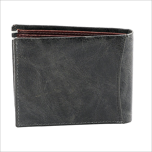 Men Black Textured Leather Two Fold Wallet