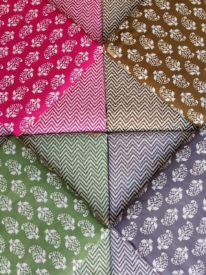 Printed Cotton Fabric - 6.3 m Length, Multicolour with Sanganeri Print | Soft, Lightweight, Tear-Resistant, Handwash Compatible, Includes Blouse Piece