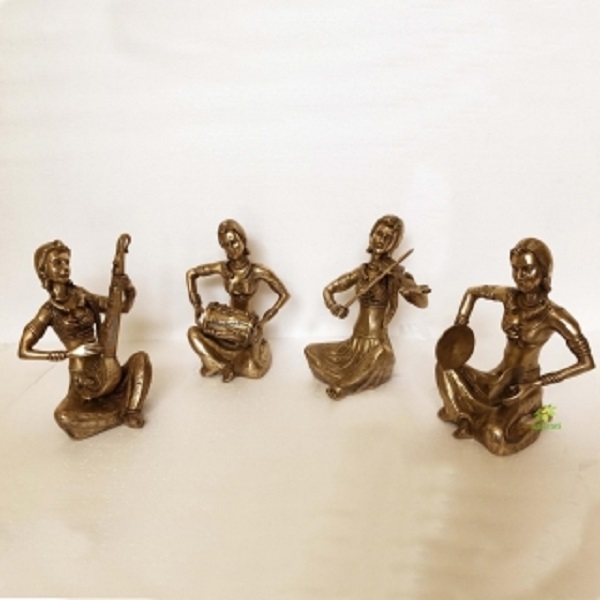 Brass Musician Ladies set of 4 Indian Brass Fine Inlay Decor Showpiece Statue 11 inch