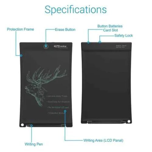 Portronics Ruffpad 10 Plus Re-Writeable LCD Writing Pad with Content Safety Button (Black)